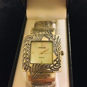 CHICO'S CUFF WATCH ETCHED PALM LEAVES